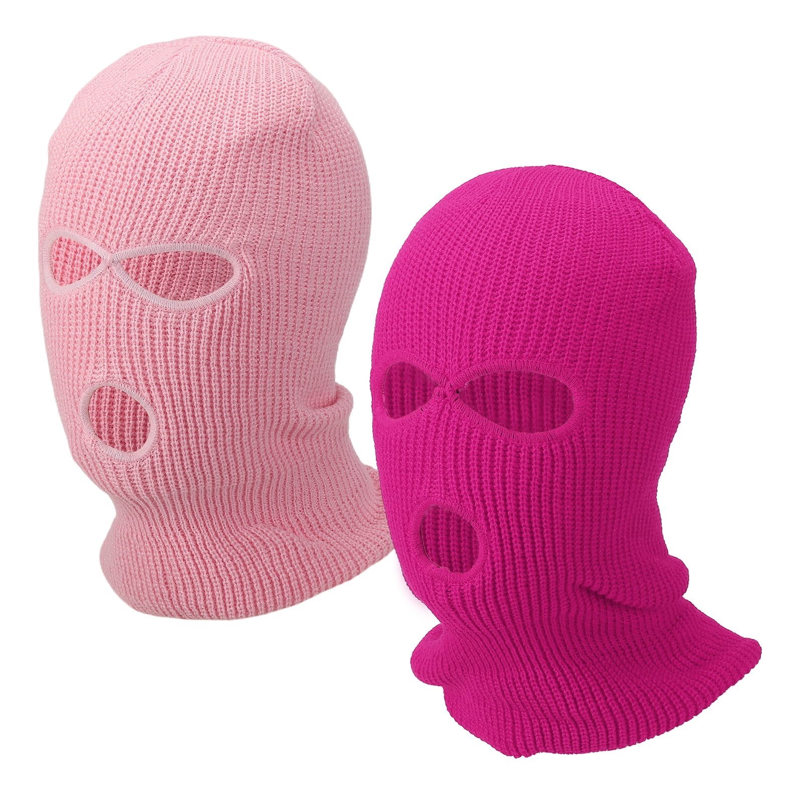 Uxcell 3-Hole Full Face Mask Cover, Ski Mask Knitted Warm Knit Cover Winter Balaclava Face Mask Cap Ski Polyester&2Pcs&Rose Red/Light Pink-Fitting for ( Men/Women/Winter Sports/Skiing)
