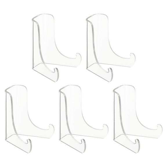 Uxcell 3 Inch Acrylic Plate Display Stand, 5 Pack Small Clear Easel Plate Holder Picture Stands for Display Frames Card Picture CD Book Challenge Coin(Square Tripod)