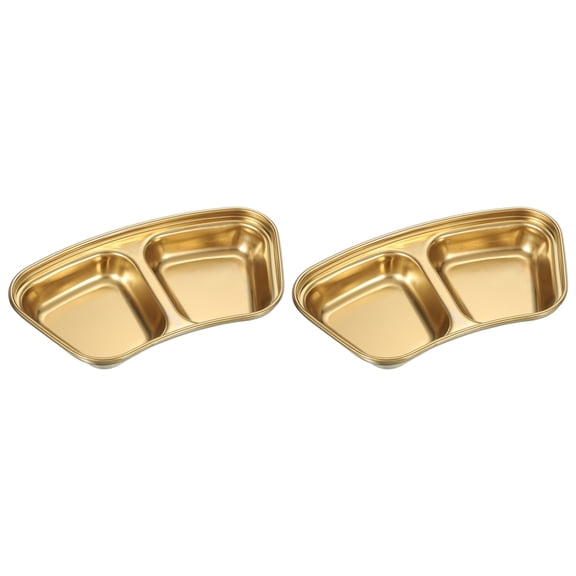 Uxcell 3 Inch Mini Stainless Steel Sauce Dish, 2 Pcs Round Seasoning Bowls for Salad Side Dishes Gold, 2-Compartment