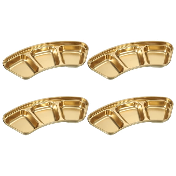 Uxcell 3 Inch Mini Stainless Steel Sauce Dish, 4 Pcs Round Seasoning Bowls for Salad Side Dishes Gold, 3-Compartment