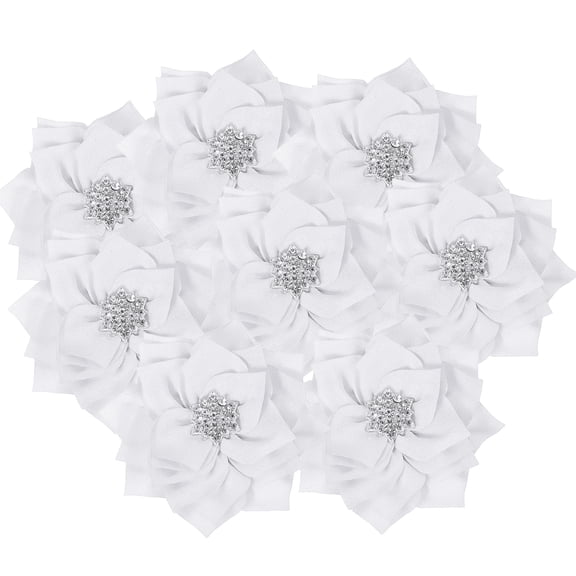 Uxcell 3 Inch Rhinestone Pearl Chiffon Flower, 10 Pcs Sewing Fabric Appliques for DIY Craft Clothing Headbands Wedding Party Decoration, White