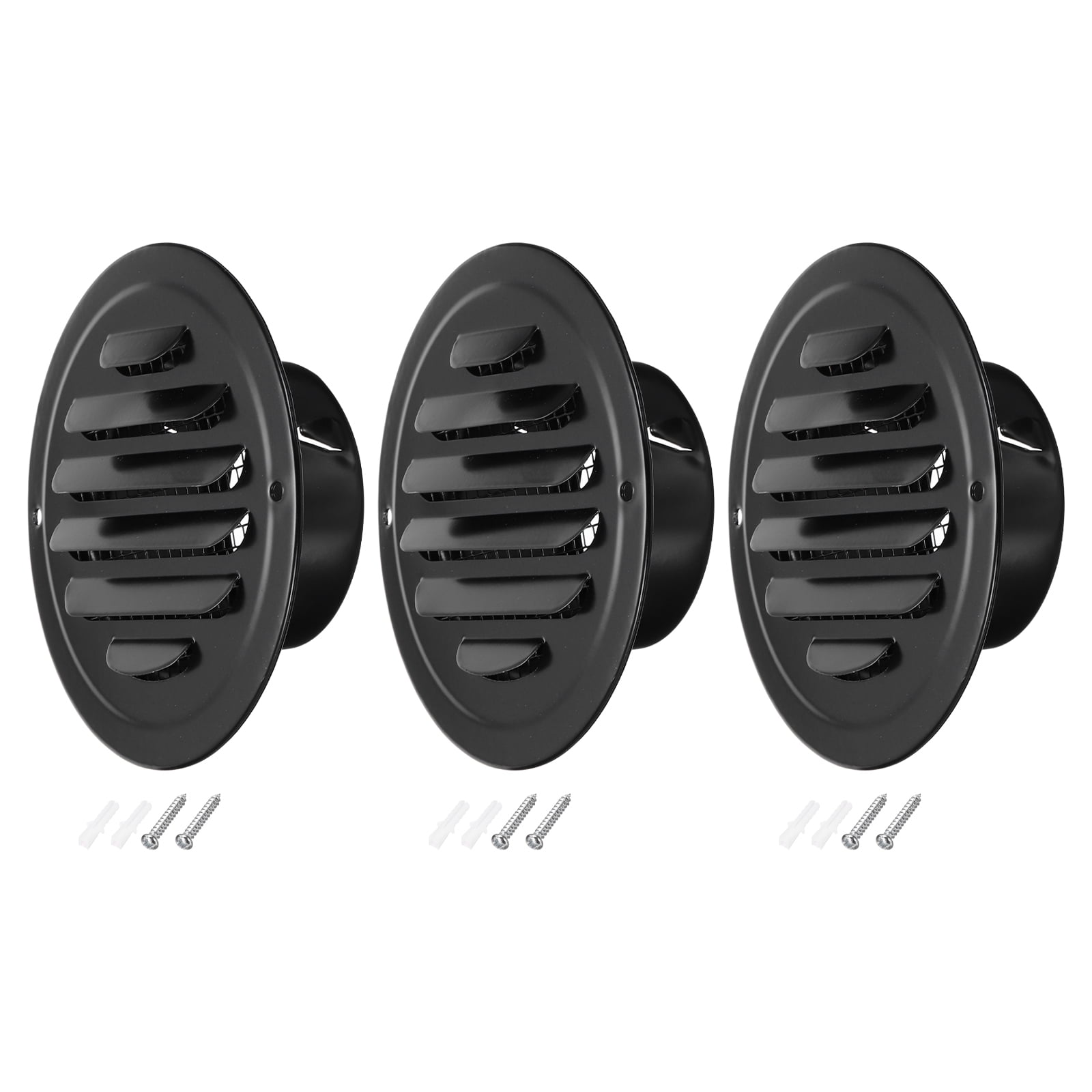 Uxcell 3 Inch Round Soffit Vent, 3Pcs Stainless Steel Wall Vent Grille Cover Exterior Exhaust Louvered Vent, Black