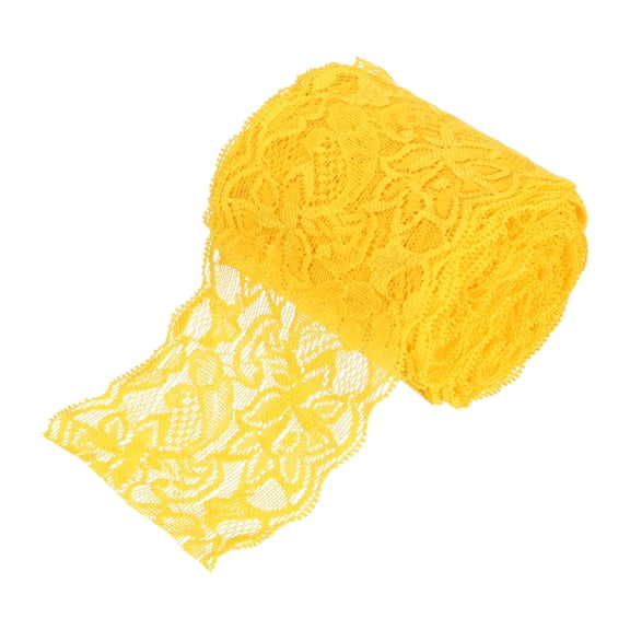 Uxcell 3 Inch Wide 10 Yard Elastic Lace Ribbon Floral Pattern Dark Yellow Stretch Lace Trim Embroidered Fabric for Sewing Making, and DIY Crafts, Gift Wrapping, Bouquets, Wedding Decor