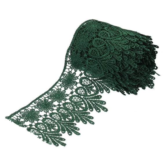 Uxcell 3.14 inch Wide 10 Yard Lace Ribbon Floral Pattern Dark Green Embroidered Lace Trim for Sewing Making, Gift Wrapping