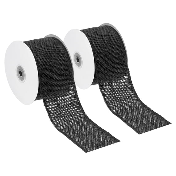 Uxcell 3 Inch Wide 10 Yards Burlap Ribbon, 2pcs Natural Jute Fabric Crafts Roll Gift Wrapping Black