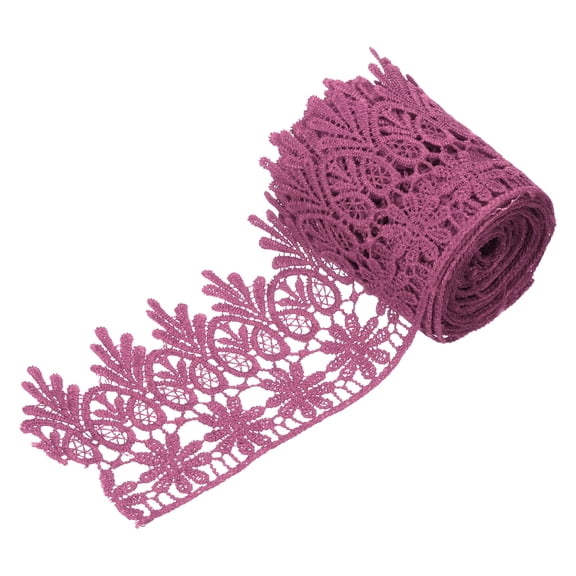 Uxcell 3 Inch Wide 3 Yard Lace Ribbon Floral Pattern Dark Purple Embroidered Edge Lace Trim Ribbons for Sewing Making, DIY Crafts, Gift Wrapping, Wedding Decor