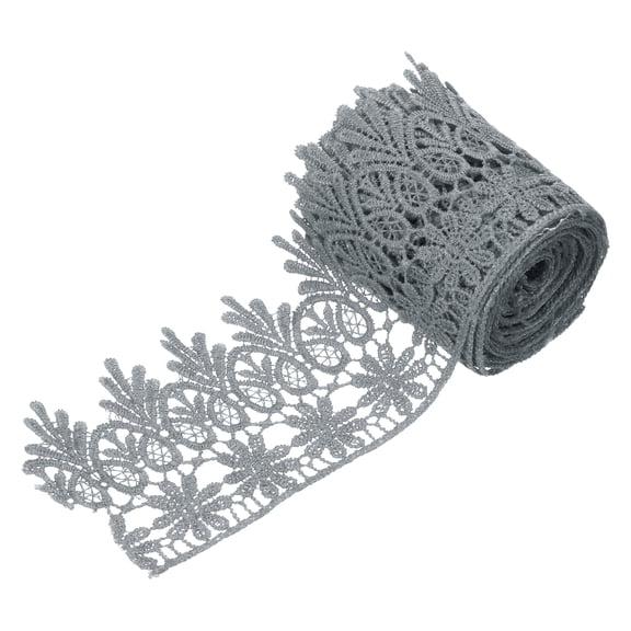 Uxcell 3 Inch Wide 3 Yard Lace Ribbon Floral Pattern Grey Embroidered Edge Lace Trim Ribbons for Sewing Making, DIY Crafts, Gift Wrapping, Wedding Decor