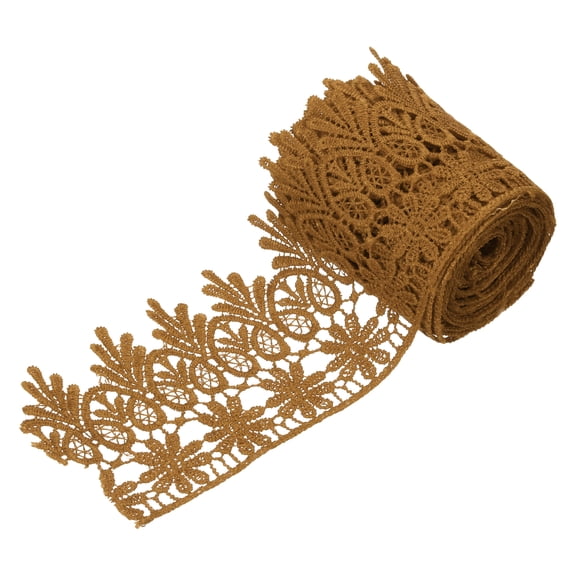 Uxcell 3 Inch Wide 3 Yard Lace Ribbon Floral Pattern Light Brown Embroidered Edge Lace Trim Ribbons for Sewing Making, DIY Crafts, Gift Wrapping, Wedding Decor