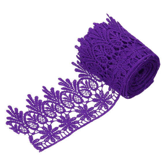 Uxcell 3 Inch Wide 3 Yard Lace Ribbon Floral Pattern Purple Embroidered Edge Lace Trim Ribbons for Sewing Making, DIY Crafts, Gift Wrapping, Wedding Decor