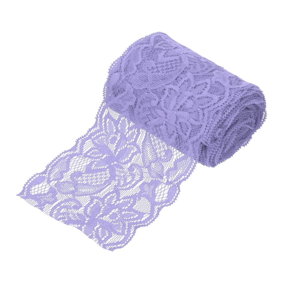 Uxcell 3 Inch Wide 5 Yard Elastic Lace Ribbon Floral Pattern Purple Stretch Lace Trim Embroidered Fabric for Sewing Making, and DIY Crafts, Gift Wrapping, Bouquets, Wedding Decor