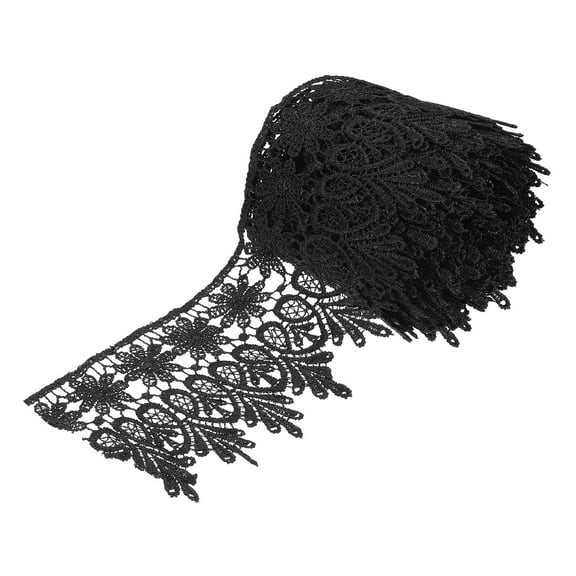 Uxcell 3.14 inch Wide 5 Yard Lace Ribbon Floral Pattern Black Embroidered Lace Trim for Sewing Making, Gift Wrapping
