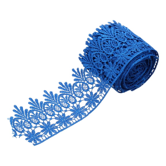 Uxcell 3 Inch Wide 5 Yard Lace Ribbon Floral Pattern Dark Blue Embroidered Edge Lace Trim Ribbons for Sewing Making, DIY Crafts, Gift Wrapping, Wedding Decor