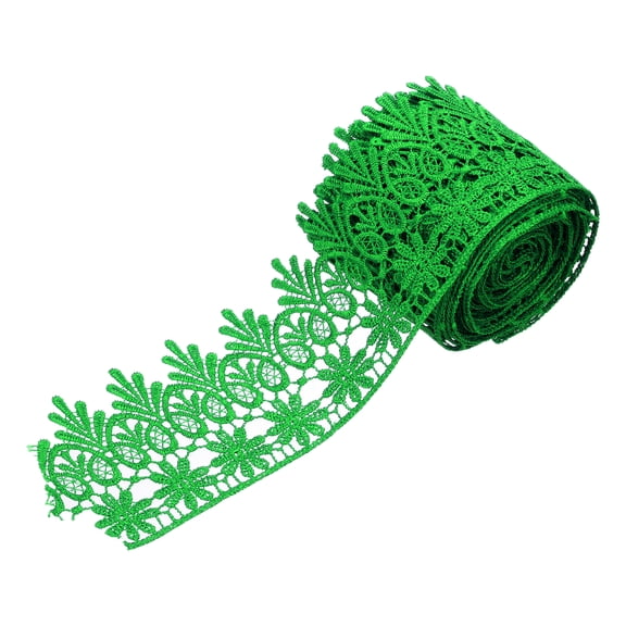 Uxcell 3 Inch Wide 5 Yard Lace Ribbon Floral Pattern Grass Green Embroidered Edge Lace Trim Ribbons for Sewing Making, DIY Crafts, Gift Wrapping, Wedding Decor