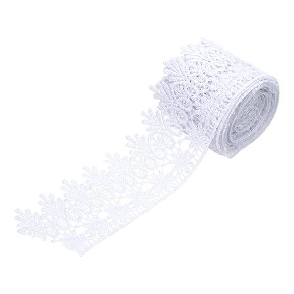 Uxcell 3 Inch Wide 5 Yard Lace Ribbon Floral Pattern Porcelain White Embroidered Edge Lace Trim Ribbons for Sewing Making, DIY Crafts, Gift Wrapping, Wedding Decor