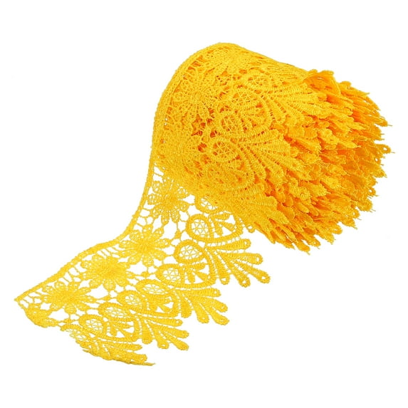 Uxcell 3.14 inch Wide 5 Yard Lace Ribbon Floral Pattern Yellow Embroidered Lace Trim for Sewing Making, Gift Wrapping
