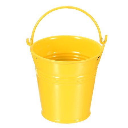 Uxcell 3" Metal Planter Bucket with Handle Flowerpot Container Decor, Yellow 4 Pack
