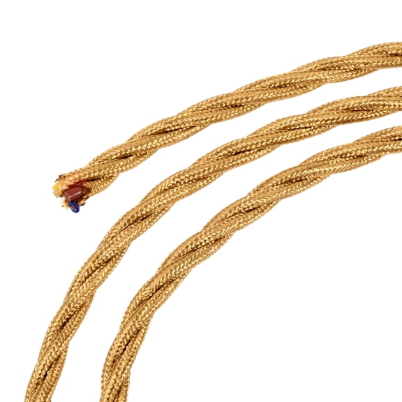 Uxcell 3 Meters/9.8 Ft 3 Core 18AWG Vintage Twisted Cloth Covered Electrical Wire Gold Tone