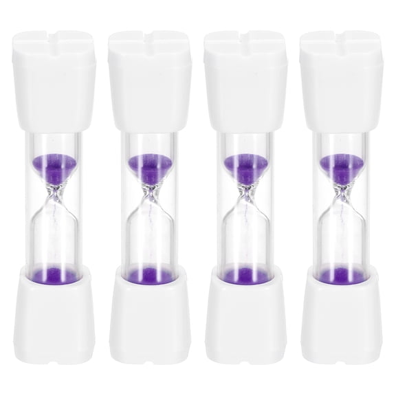 Uxcell 3 Minute Sand Timer, 4Pcs Hour Glass Timer Mini Sandglass Visual Clock for Toothbrush Games Cooking Kitchen Home Office Decor, White Cap with Purple Sand