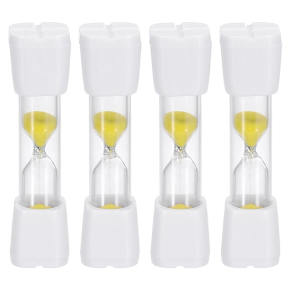 Uxcell 3 Minute Sand Timer, 4Pcs Hour Glass Timer Mini Sandglass Visual Clock for Toothbrush Games Cooking Kitchen Home Office Decor, White Cap with Yellow Sand