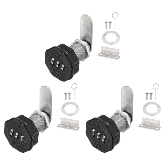 Uxcell 3 PCS Combination Cabinet Cam Lock, 3-Digit Keyless Metal Locks with 1Inch Cylinder for Cabinet Drawer Doors Deposit Box Filing Mailbox, Black