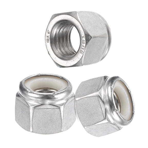 Uxcell 3-Pack 1/2-13 Nylon Insert Lock Nuts, Silver Tone - 316 Stainless Steel UNC Fasteners for Automotive and Home Use