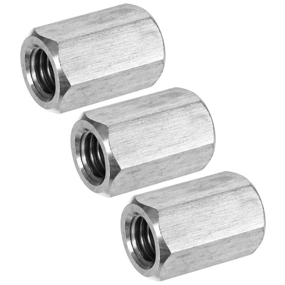 Uxcell 3-Pack 1/2"-13 UNC Hex Coupling Nuts, 1.18" Length 304 Stainless Steel Fully Threaded[Silver Tone]