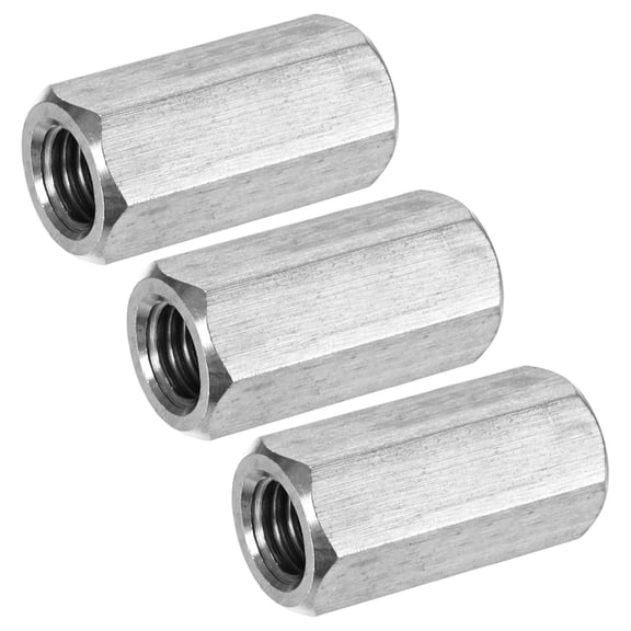 Uxcell 3-Pack 1/2"-13 UNC Hex Coupling Nuts, 1.57" Length 304 Stainless Steel Fully Threaded[Silver Tone]