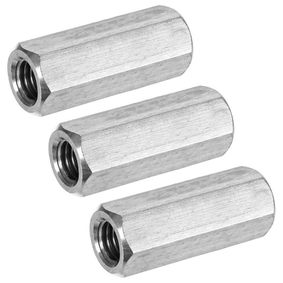 Uxcell 3-Pack 1/2"-13 UNC Hex Coupling Nuts, 1.97" Length 304 Stainless Steel Fully Threaded[Silver Tone]