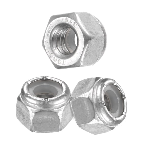 Uxcell 3-Pack 1/4-20 Nylon Insert Lock Nuts, Silver Tone - 316 Stainless Steel UNC Fasteners for Automotive and Home Use