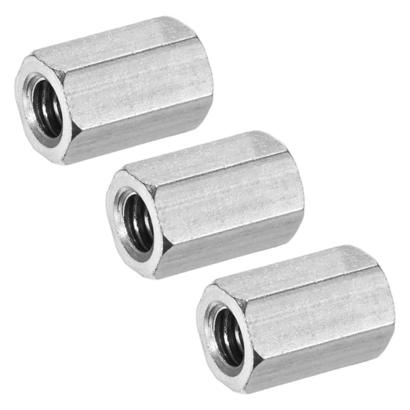 Uxcell 3-Pack 1/4"-20 UNC Hex Coupling Nuts, 0.63" Length 304 Stainless Steel Fully Threaded[Silver Tone]