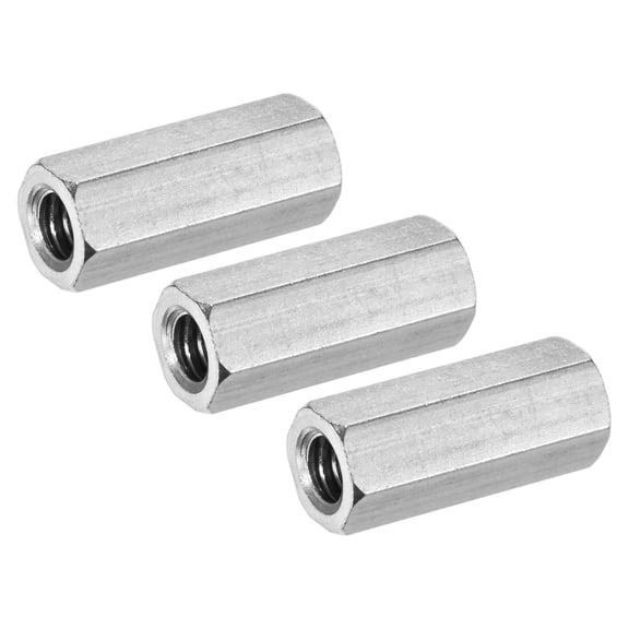 Uxcell 3-Pack 1/4"-20 UNC Hex Coupling Nuts, 0.98" Length 304 Stainless Steel Fully Threaded[Silver Tone]