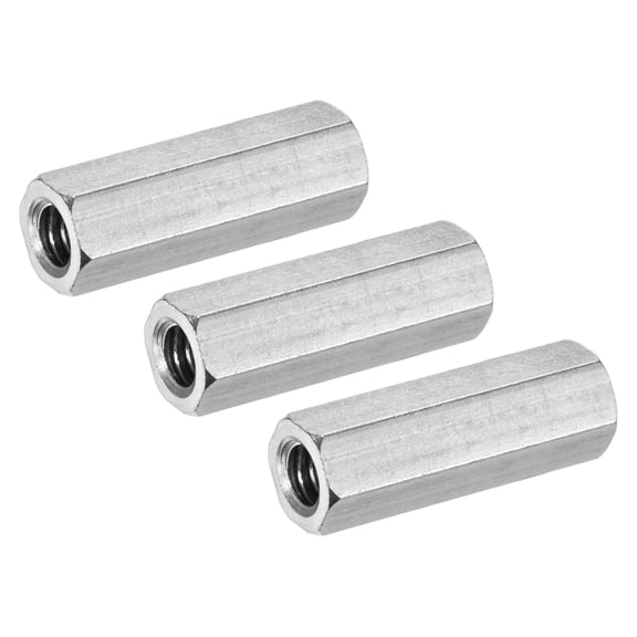 Uxcell 3-Pack 1/4"-20 UNC Hex Coupling Nuts, 1.18" Length 304 Stainless Steel Fully Threaded[Silver Tone]