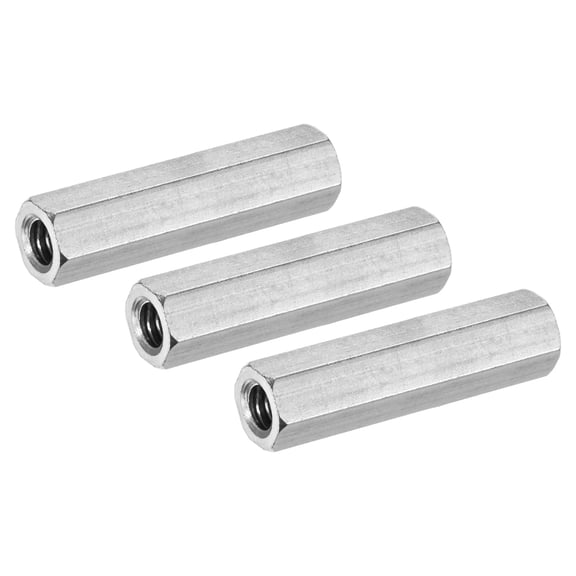 Uxcell 3-Pack 1/4"-20 UNC Hex Coupling Nuts, 1.57" Length 304 Stainless Steel Partially Threaded[Silver Tone]