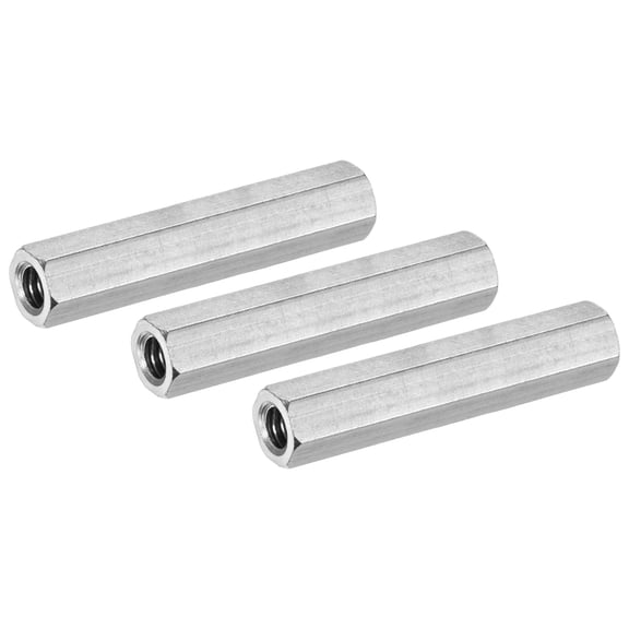 Uxcell 3-Pack 1/4"-20 UNC Hex Coupling Nuts, 1.97" Length 304 Stainless Steel Partially Threaded[Silver Tone]