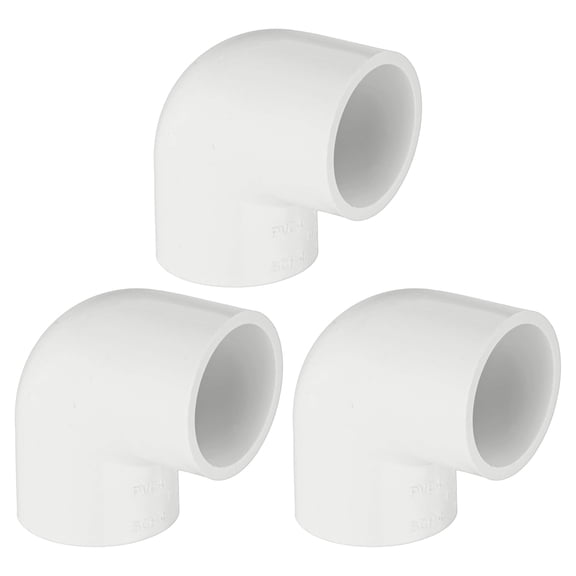 Uxcell 3-Pack 1 Inch PVC 90 Degree Elbow Pipe Fittings, SCH40 2 Way Right Angle PVC Pipe Fitting for DIY [Socket x Socket, White]