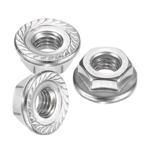 Uxcell 3-Pack #10-32 Serrated Flange Hex Nuts, Spindle Blade Nuts, Silver Tone - 304 Stainless Steel UNF Fasteners