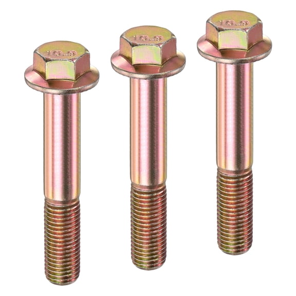 Uxcell 3-Pack 10.9 Alloy Steel M16 x 100mm Flanged Hex Head Bolts for Automotive and DIY Projects with Gold Finish