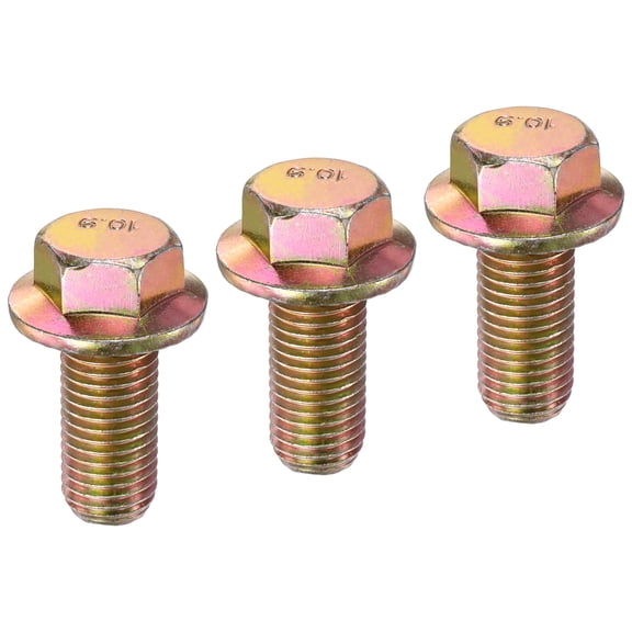 Uxcell 3-Pack 10.9 Alloy Steel M16 x 35mm Flanged Hex Head Bolts for Automotive and DIY Projects with Gold Finish