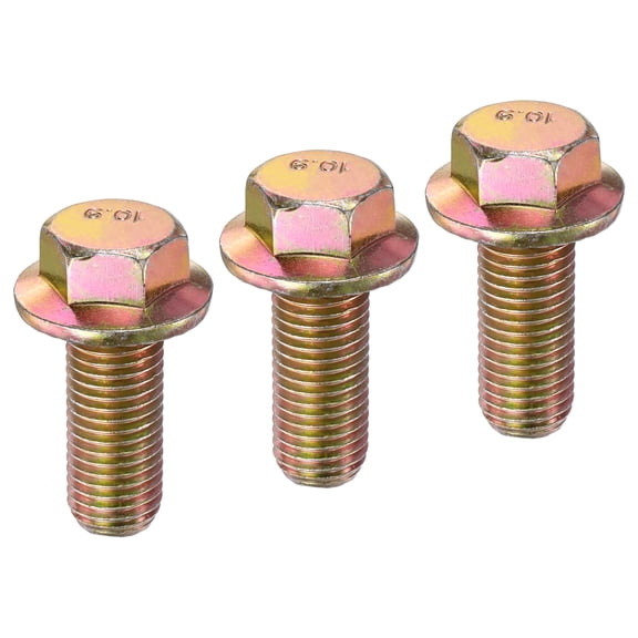 Uxcell 3-Pack 10.9 Alloy Steel M16 x 40mm Flanged Hex Head Bolts for Automotive and DIY Projects with Gold Finish