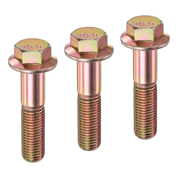 Uxcell 3-Pack 10.9 Alloy Steel M16 x 70mm Flanged Hex Head Bolts for Automotive and DIY Projects with Gold Finish