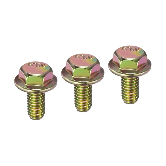 Uxcell 3-Pack 10.9 Alloy Steel M6 x 10mm Flanged Hex Head Bolts for Automotive and DIY Projects with Gold Finish