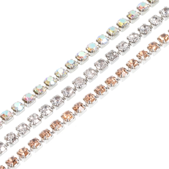 Uxcell 3 Pack 11 Yard 2mm Crystal Rhinestone Diamond Close Chain Trim Trimming Claw Cup Chain Silver Colorful Champagne