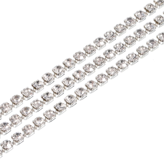 Uxcell 3 Pack 11 Yard 2mm Crystal Rhinestone Diamond Close Chain Trim Trimming Claw Cup Chain Silver