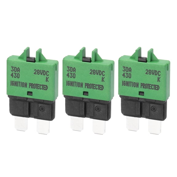 Uxcell 3 Pack 28V DC 30A Green ATC/ATO Manual Mini Resettable Fuse