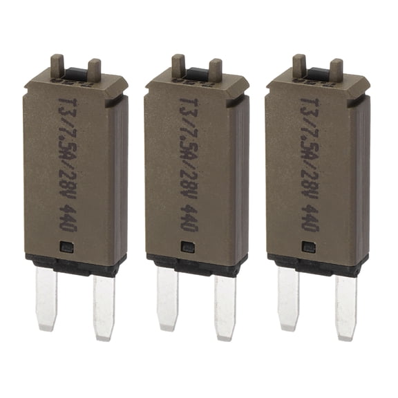 Uxcell 3 Pack 28V DC 7.5A Brown ATC/ATO Manual Narrow Mini Resettable Fuse