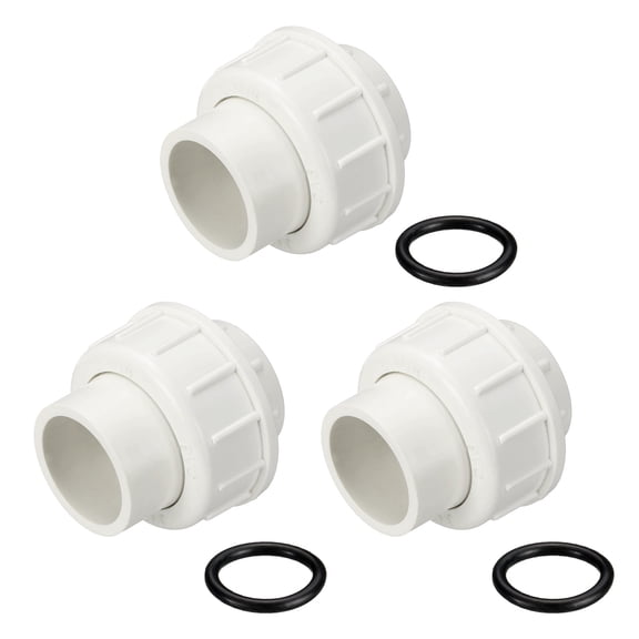 Uxcell 3 Pack 3/4 Inch PVC Union Coupling Pipe Fitting, Slip Union Straight Adapter - for Pumps/Filters/Indoor Plumbing Project/Irrigation, SCH 40-EPDM O-Ring Furniture Grade PVC Fittings