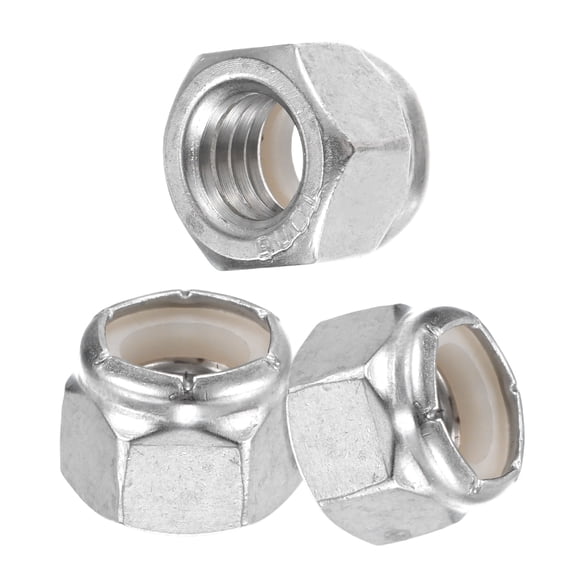 Uxcell 3-Pack 3/8-16 Nylon Insert Lock Nuts, Silver Tone - 304 Stainless Steel UNC Fasteners for Automotive and Home Use