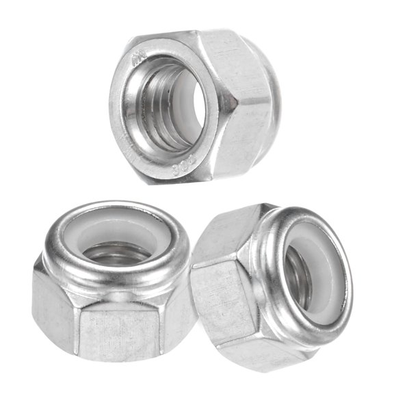 Uxcell 3-Pack 5/16-24 Nylon Insert Lock Nuts, Silver Tone - 304 Stainless Steel UNF Fasteners for Automotive and Home Use