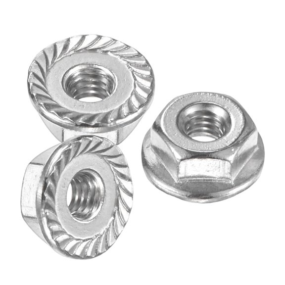 Uxcell 3-Pack #6-32 Serrated Flange Hex Nuts, Spindle Blade Nuts, Silver Tone - 304 Stainless Steel UNC Fasteners
