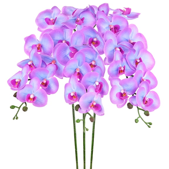 Uxcell 3-Pack Artificial Orchid Flowers 9 Large Petals 37 Inch Faux Phalaenopsis Silk Bouquets Blue Purple Fake Orchids for Home/Wedding